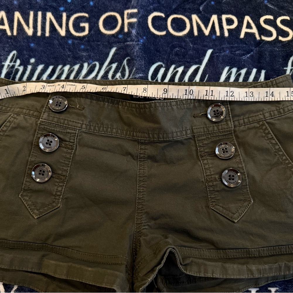 Express Women's Army Green Button-Detail Shorts
